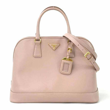 Prada handbag shoulder bag logo leather pink beige gold ladies
