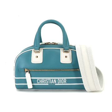 CHRISTIAN DIOR Vibe Small Bowling Bag 2way Hand Shoulder Leather Turquoise White M6209OOBR