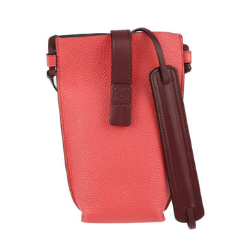 LOEWE Pocket Shoulder Bag 124.12.Z45 Calfskin Leather POPPY PINK Pink Series Silver Hardware Phone Case Pochette