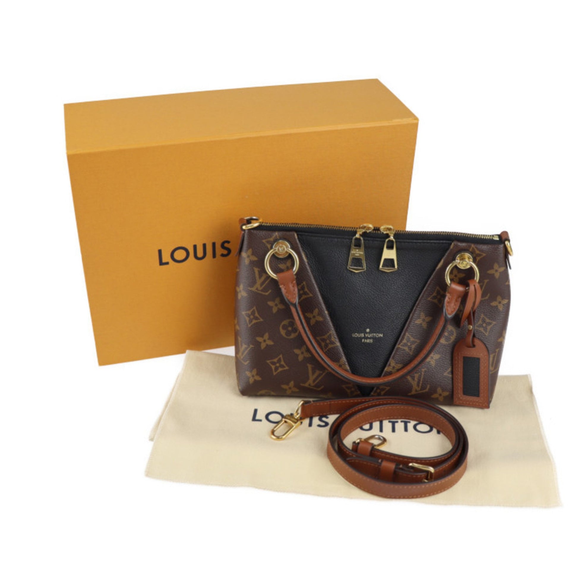 Louis Vuitton V Tote BB Handbag M43976 Monogram Canvas Leather Brown Black Gold Metal Fittings 2Way Shoulder Bag