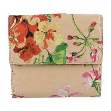 GUCCI Blooms French Flap Wallet Bifold 410104 2184 Leather Pink Beige Multicolor W Hook Flora