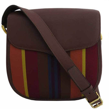 Celine Shoulder Bag Brown Multicolor Leather Canvas Ladies