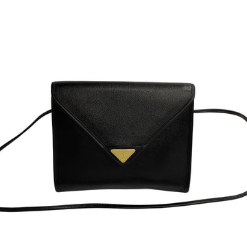 YVES SAINT LAURENT YSL logo metal fittings leather genuine mini shoulder bag pochette black 03231