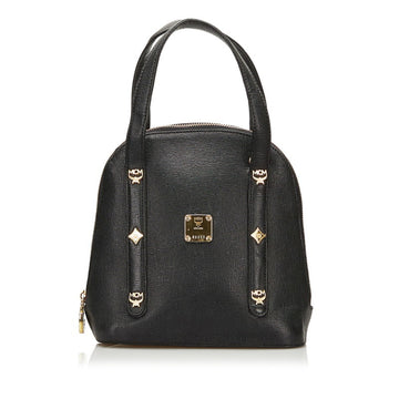 MCM Visetos Handbag Black Leather Ladies
