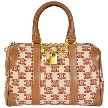 CELINE Small Boston Bag Handbag Brown x Red Triomphe Canvas Calfskin 193652CS8