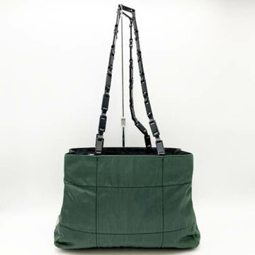 PRADA Shoulder Bag Tote Plastic Chain Triangle Logo Green Nylon Ladies Men's USED