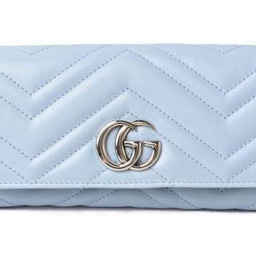 GUCCI Wallet  Long Continental GG MARMONT Marmont Light Blue Chevron Quilted Leather 443436