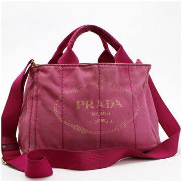 Prada Canapa S Mini 2WAY Handbag Shoulder Bag Canvas Pink PRADA Triangular Plate for Ladies