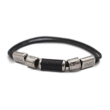 LOUIS VUITTON Brasserie Match Point Bracelet M70759 Leather Cotton Black Silver Metal Fittings