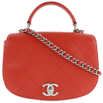 Chanel Chain Shoulder Matelasse 2WAY Calf Red Ladies Bag