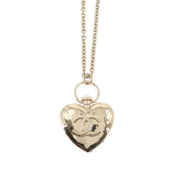 CHANEL Heart Coco Mark Locket Long Necklace Gold B22C Accessories