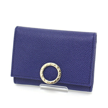 Bvlgari Card Holder Case Business Blue Dalia / Light Grain Calf Leather 36322 Clip Ring