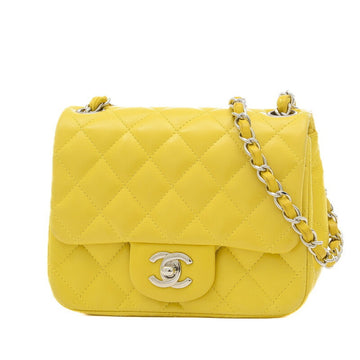 CHANEL Matelasse Chain Shoulder Bag Lambskin Yellow A01115