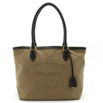 PRADA Jacquard Tote Bag Shoulder Canvas Leather Brown 1BG159