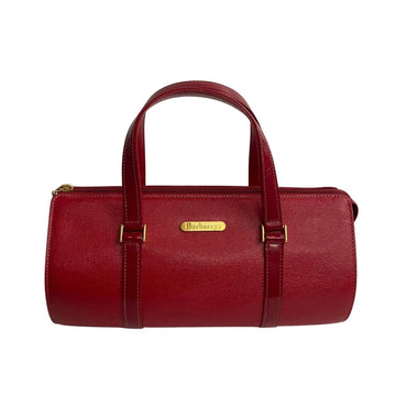 BURBERRYs Nova Check Hardware Leather Handbag Boston Bag Red 31766