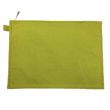 Hermes Bora Pouch GM Flat Clutch Bag Cotton Canvas Lime Green