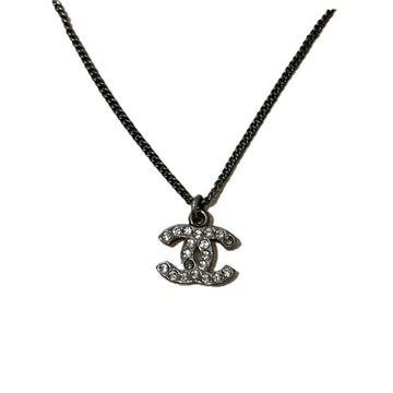 CHANEL 00V Coco Mark Rhinestone 10V Engraved Brand Accessories Necklace Women's