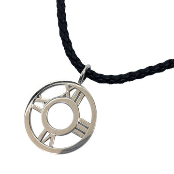 TIFFANY & Co. Atlas Open Medallion Pendant Necklace Leather Silver 925