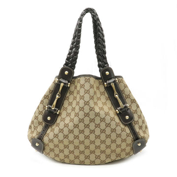 Gucci GG Canvas Horsebit Shoulder Bag Leather Khaki Beige Dark Brown 162900