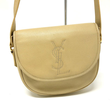YVES SAINT LAURENT shoulder bag leather beige gold hardware YSL logo ladies