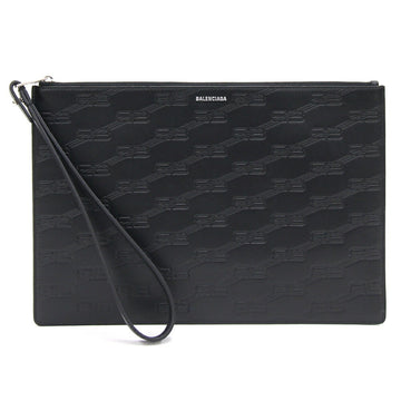 BALENCIAGA Clutch Bag 717791 Black Leather Flat Pouch Second Embossed Men's