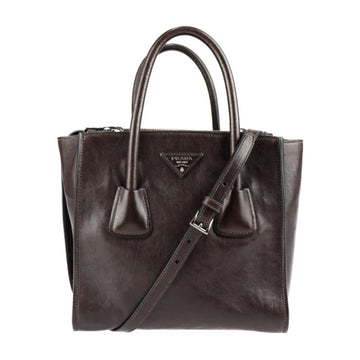 PRADA Handbag BN2625 Gray Scarf MORO Dark Brown Silver Metal Fittings 2WAY Shoulder Bag All Leather [The inside is also made of leather for a luxurious feel]