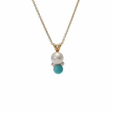 TIFFANY&Co.  Turquoise Diamond Pearl Women's K18 Yellow Gold Necklace