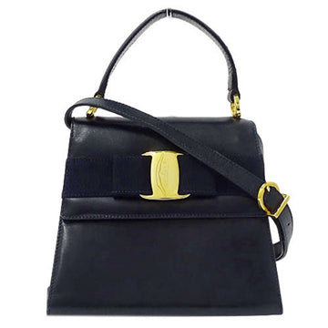 Salvatore Ferragamo Bag Women's Brand Shoulder Handbag 2way Vara Ribbon Leather Navy Blue Mini