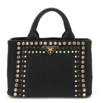 PRADA CANAPA Tote Bag Handbag Bijou Studded Canvas NERO Black Boutique Purchased Item B24390