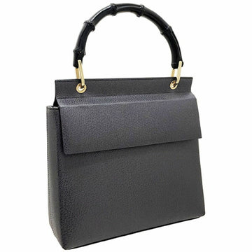 Gucci Handbag Bamboo Bag Leather Charcoal Gray Black 001 3444 GUCCI One Handle Ladies