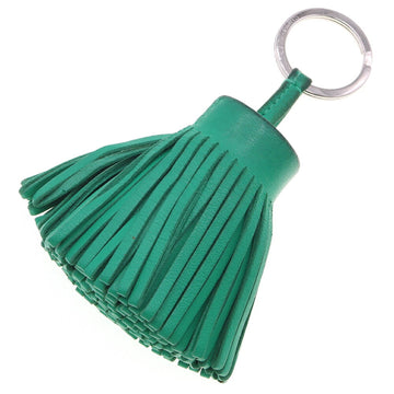 HERMES Key Ring Carmen Green Leather Chain Bag Charm Tassel Ladies