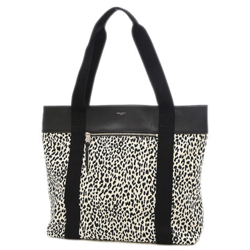SAINT LAURENT Paris Tote Bag Leopard Print Leather/Canvas Black/White 634716