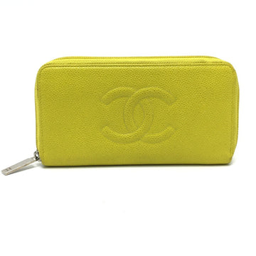 CHANEL CC Coco Mark Round Zipper Long Wallet [With Coin Purse] Caviar Skin Women's Yellow