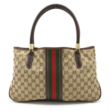 Gucci GG Canvas Sherry Line Tote Bag Shoulder Khaki Beige Dark Brown 161717