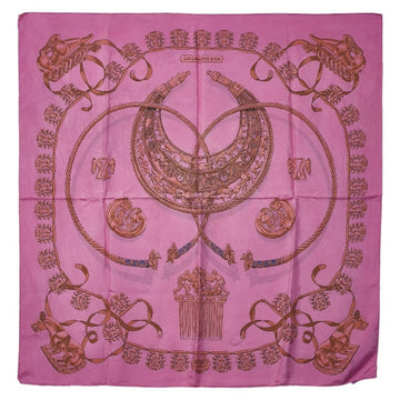HERMES Carre 90 LES CAVALIERS D'OR Golden Knight Scarf Muffler Pink Multicolor Silk Women's