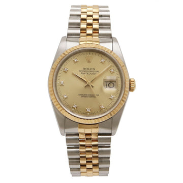 ROLEX Datejust 10P Diamond Date Champagne Dial SS/YG R Number Men's AT Automatic Watch 16233G