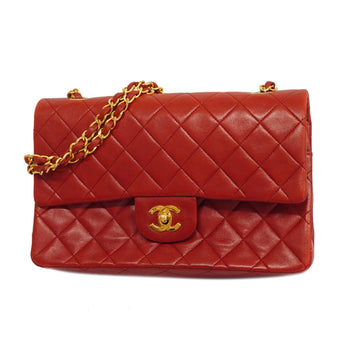 CHANELAuth  Matelasse W Flap W Chain Women's Leather Shoulder Bag Red Color