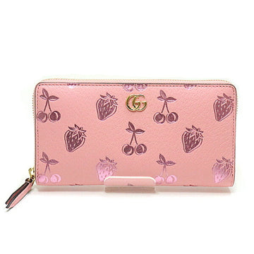 Gucci Berry Zip Around 456117 Pink Metallic Strawberry Cherry Round Long Wallet