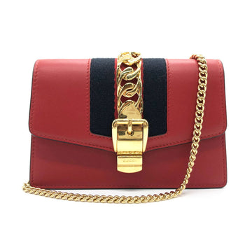 GUCCI Crossbody Shoulder Bag Sylvie Leather Red Women's 494646