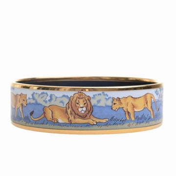 HERMES Cloisonne Enamel Animal Lion Bangle - Blue Multicolor