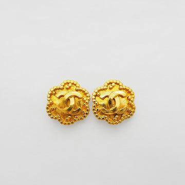 CHANEL Flower Coco Earrings 96A Gold Ladies Point Frame