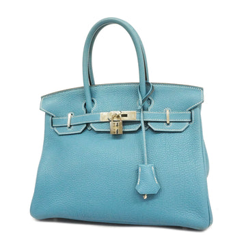 Hermes handbag Birkin 30 O engraved Togo Blue Jean silver metal