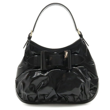 GUCCI Quinn Hobo Ribbon Shoulder Bag Handbag Patent Leather Enamel Black 189885