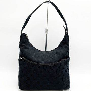 GUCCI GG pattern shoulder bag hobo black canvas ladies fashion 001・3386 USED