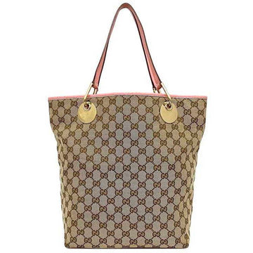 GUCCI tote bag beige pink 120836 GG canvas leather  ladies