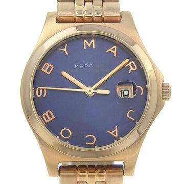 MARC BY JACOBS The Watch MBM3322 Stainless Steel Made in the USA Pink Gold Quartz Analog Display Navy Dial Slim Women's I210123034