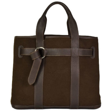 Hermes Petite Centure MM tote bag handbag J stamped (manufactured around 2006) toile ash leather brown