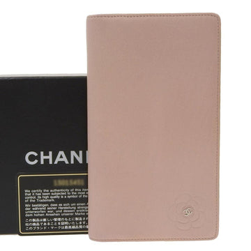 CHANEL Logo Coco Mark Camellia Bifold Long Wallet with Pink Seal [15 Series] A46511