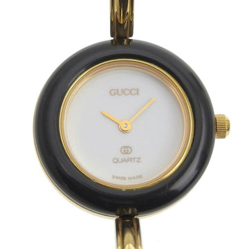 Gucci Change Bezel 1100-L Gold Plated Quartz Analog Display Women's White Dial Watch