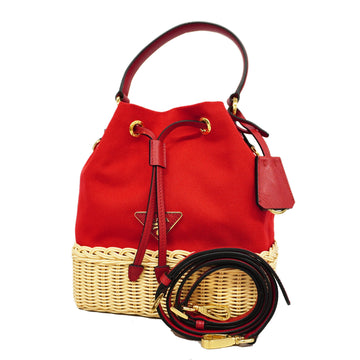 Prada 2WAY Bag Bucket Women's Canvas Handbag,Shoulder Bag Red Color